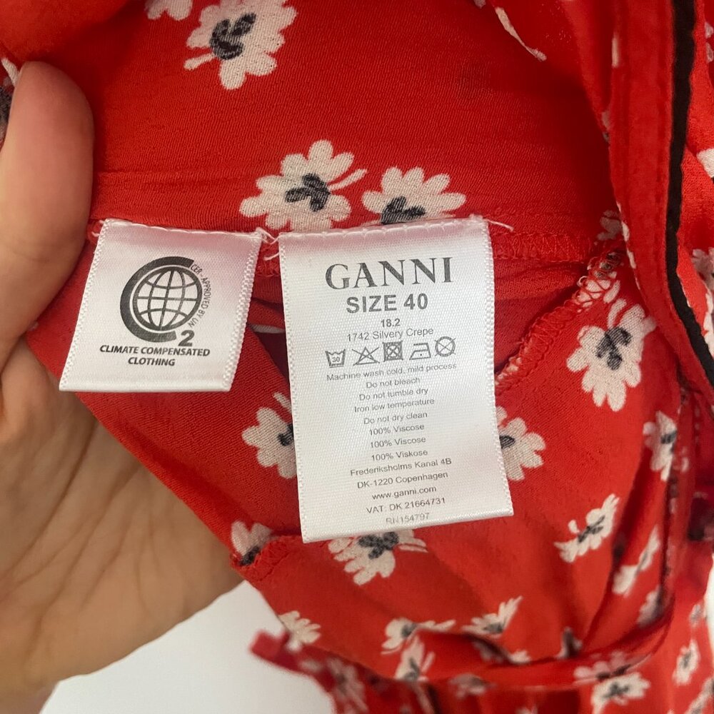 Ganni Red Floral Wrap Dress EUC - Picture 6 of 9